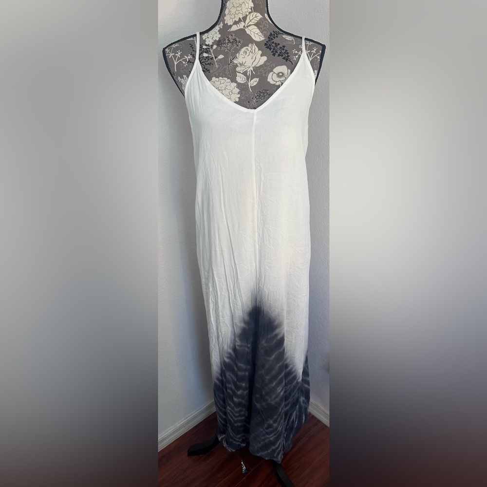 Fraiche by J Oh, So Boho Ivory and Washed Black Tie-Dye Maxi Dress -Size Small